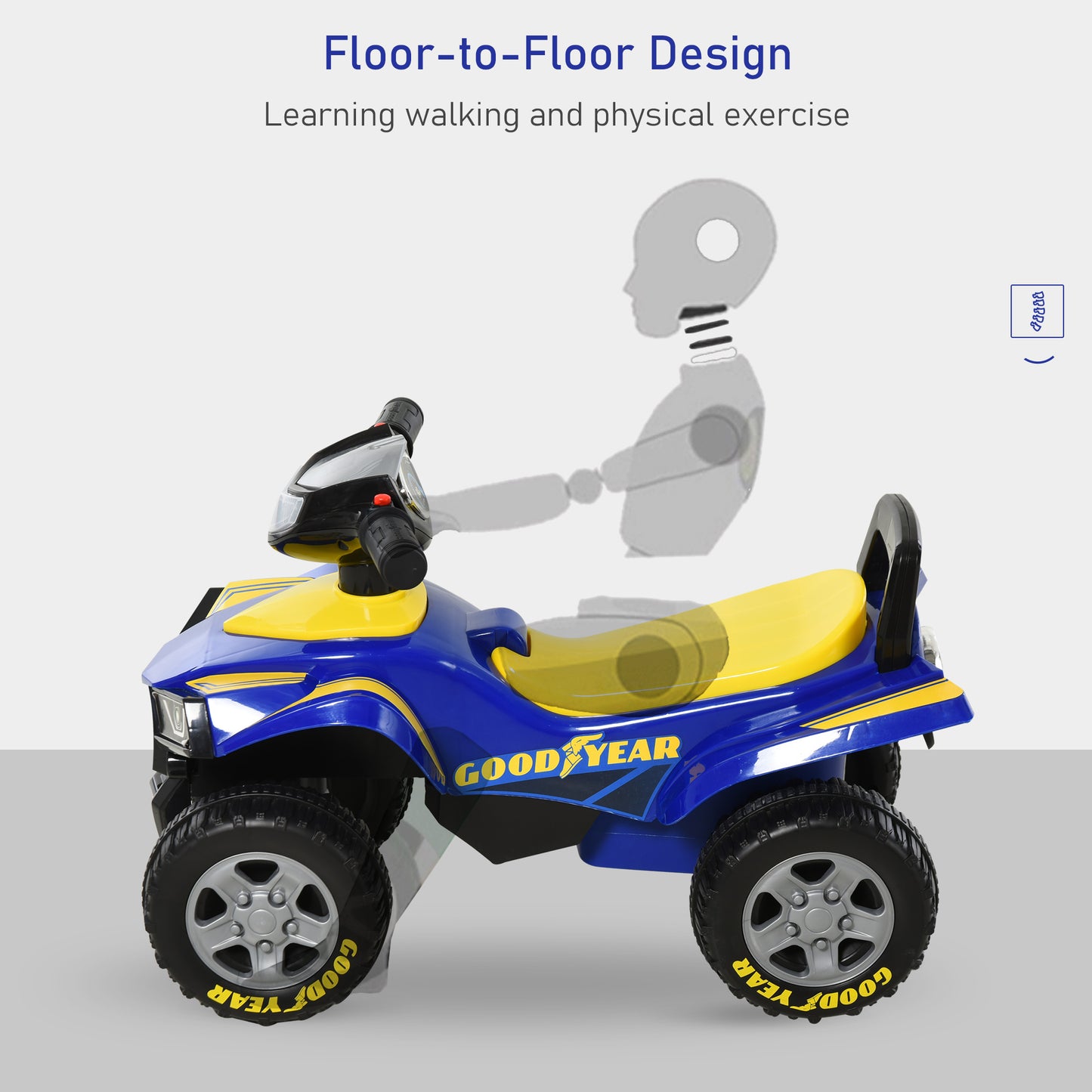 Kids Quad Bike Walker with Engaging Sound Effects, Sturdy PP Construction, Vibrant in Yellow & Blue | HOMCOM