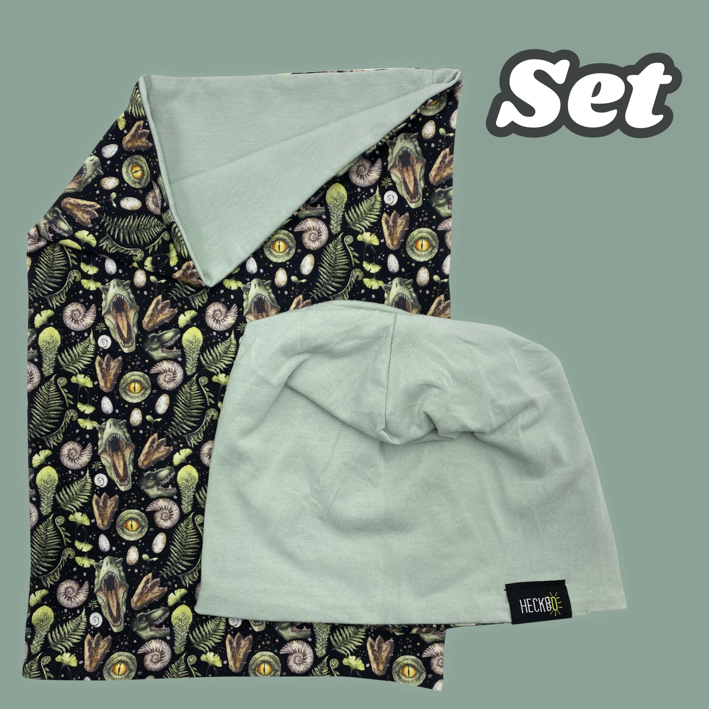 Kinder Beanie Mütze & Loop Set - T-Rex