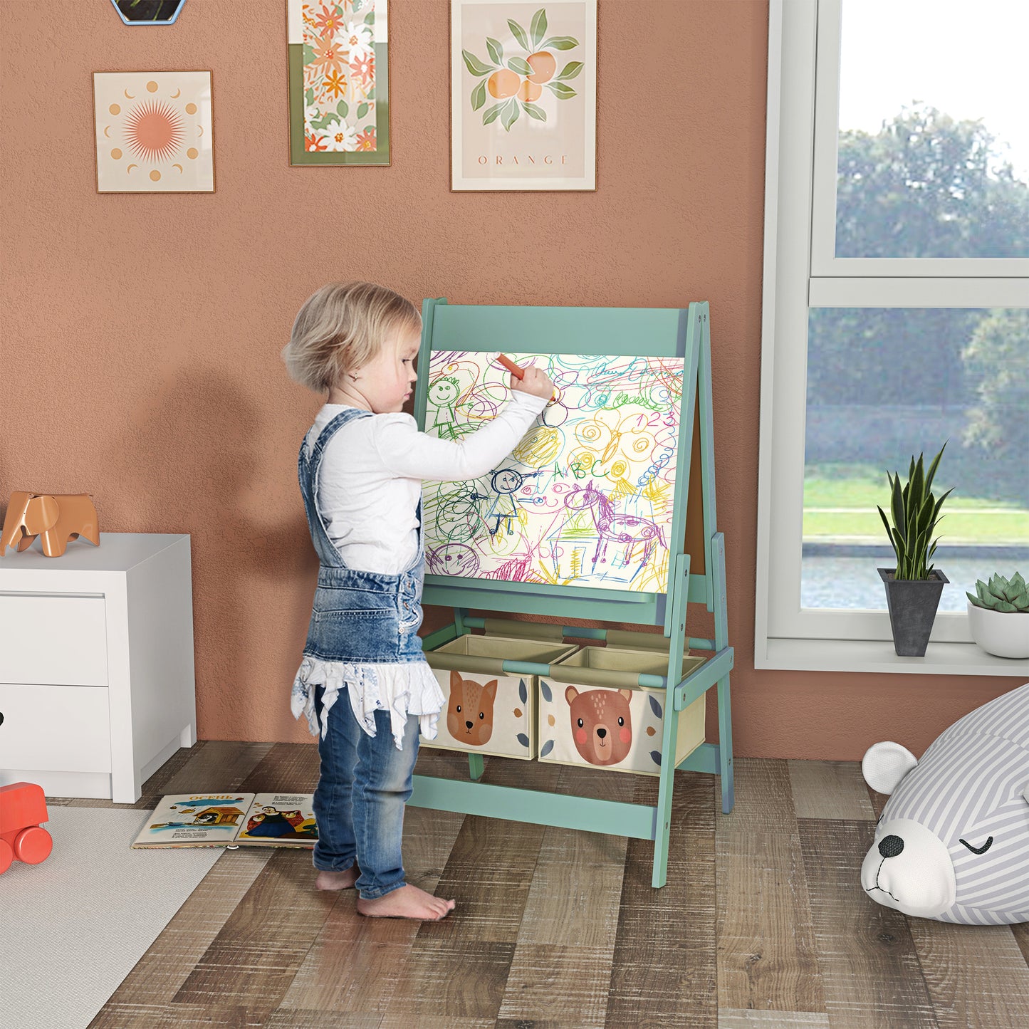 Three-In-One Kids Easel with Paper Roll, Art Easel, with Storage - Green | AIYAPLAY