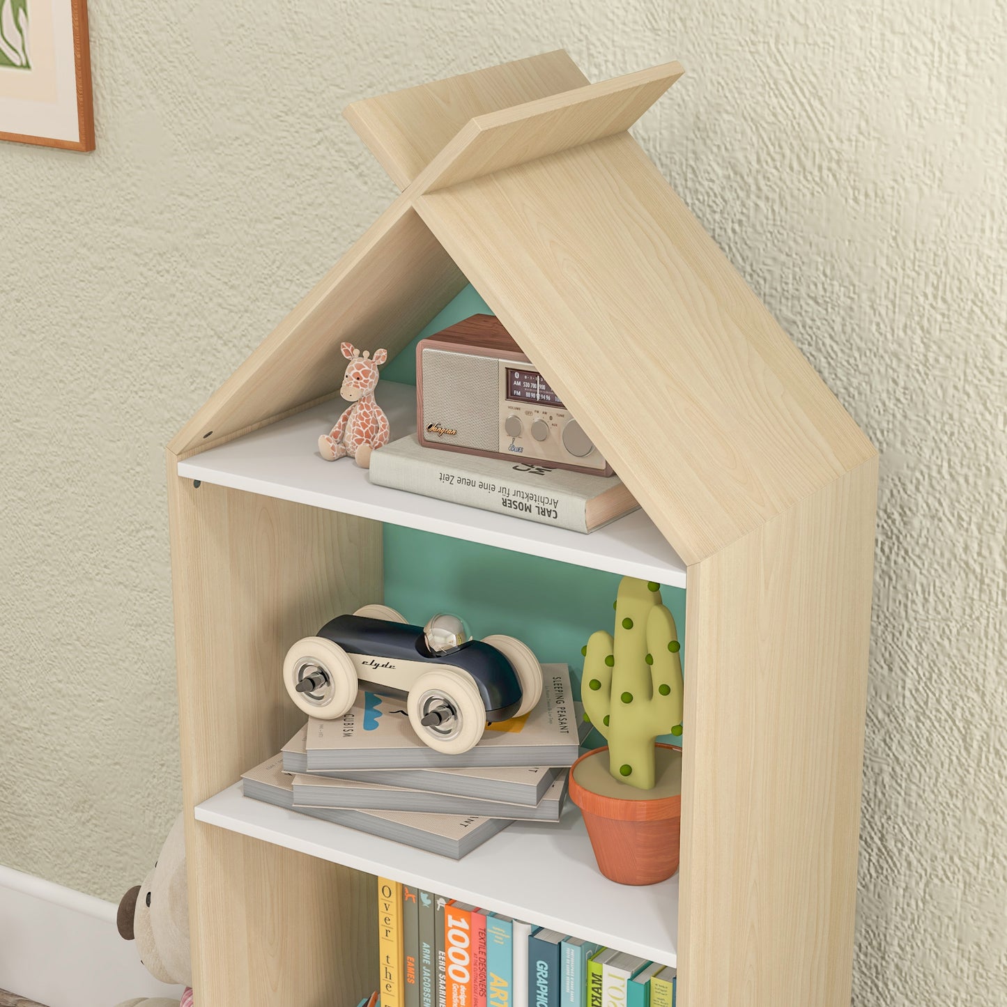 Kids Bookshelf with 3 Shelves, Drawer, Anti-tip Device, Anti-Slip Foot Cover, for Kids Room, Green | AIYAPLAY