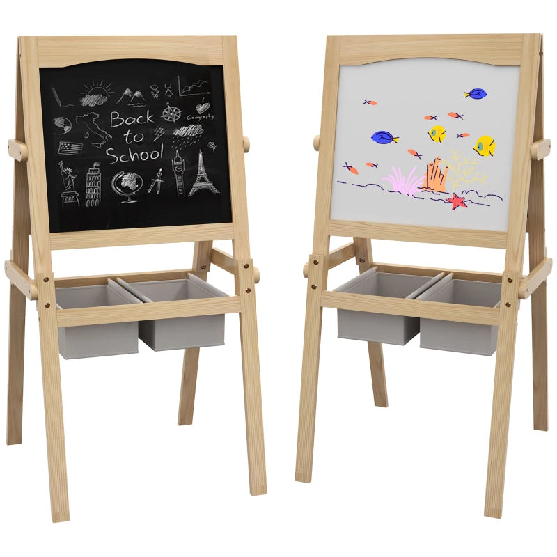 Kids Easel with Paper Roll, 3 in 1 Art Easel for Toddlers, Double-Sided Kids Whiteboard Blackboard with Storage Baskets, 3-6 Years | AIYAPLAY