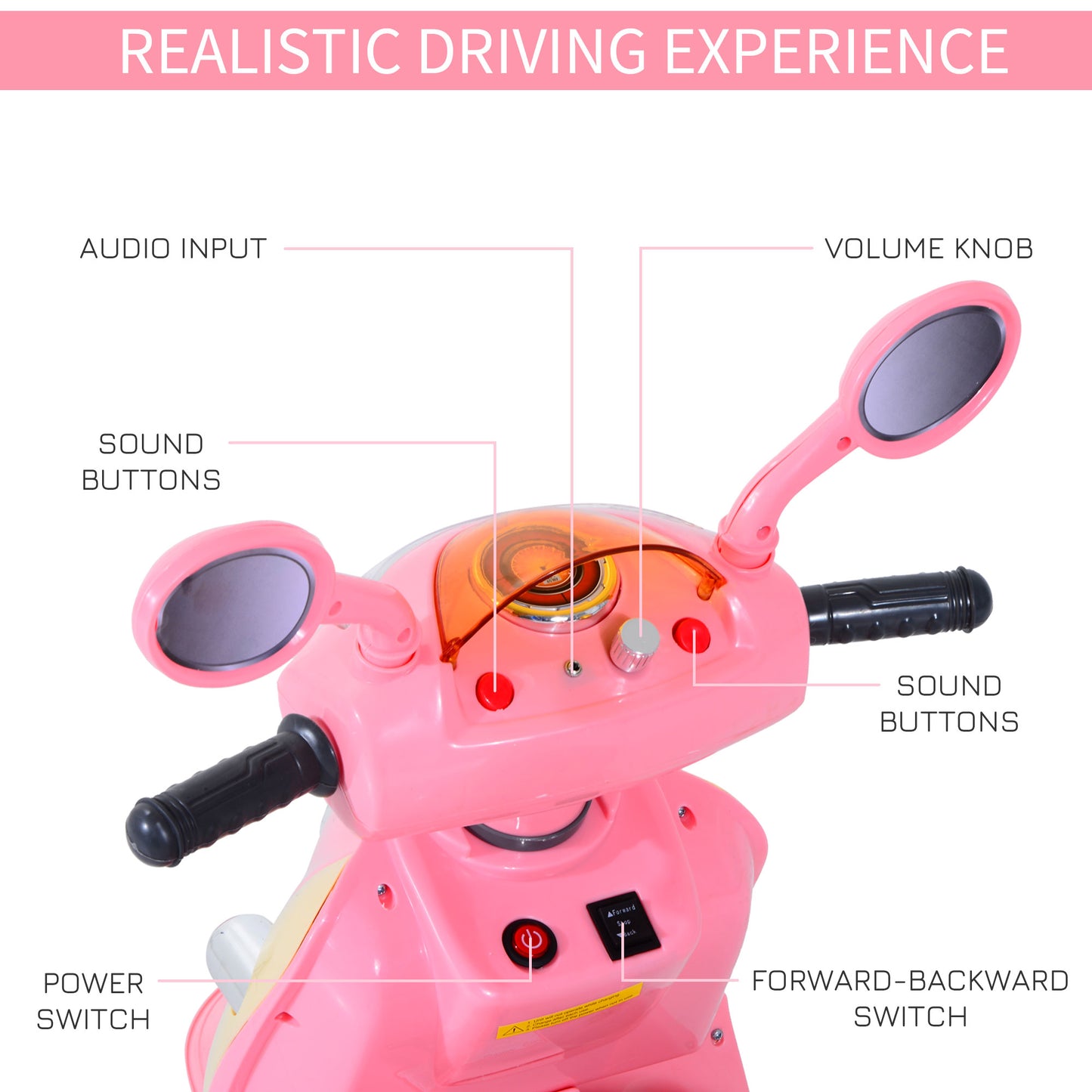 HOMCOM Toy Motorbike Plastic Music Playing Electric Ride-On Motorbike w/ Lights Pink