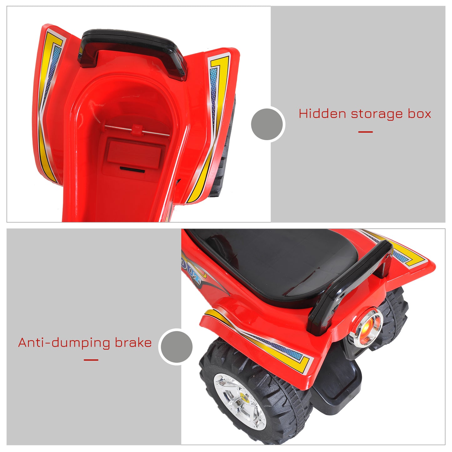 Kids Ride On Quad Bike, 60Lx38Wx42H cm in Red | HOMCOM