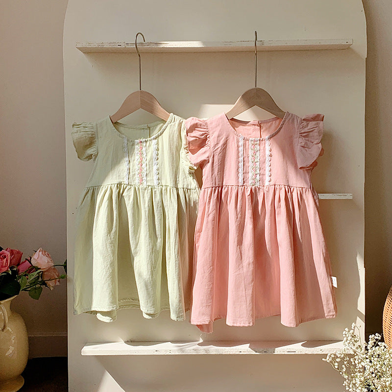 Summer New Arrival Kids Girls Fly Sleeves Lace Pattern Dress