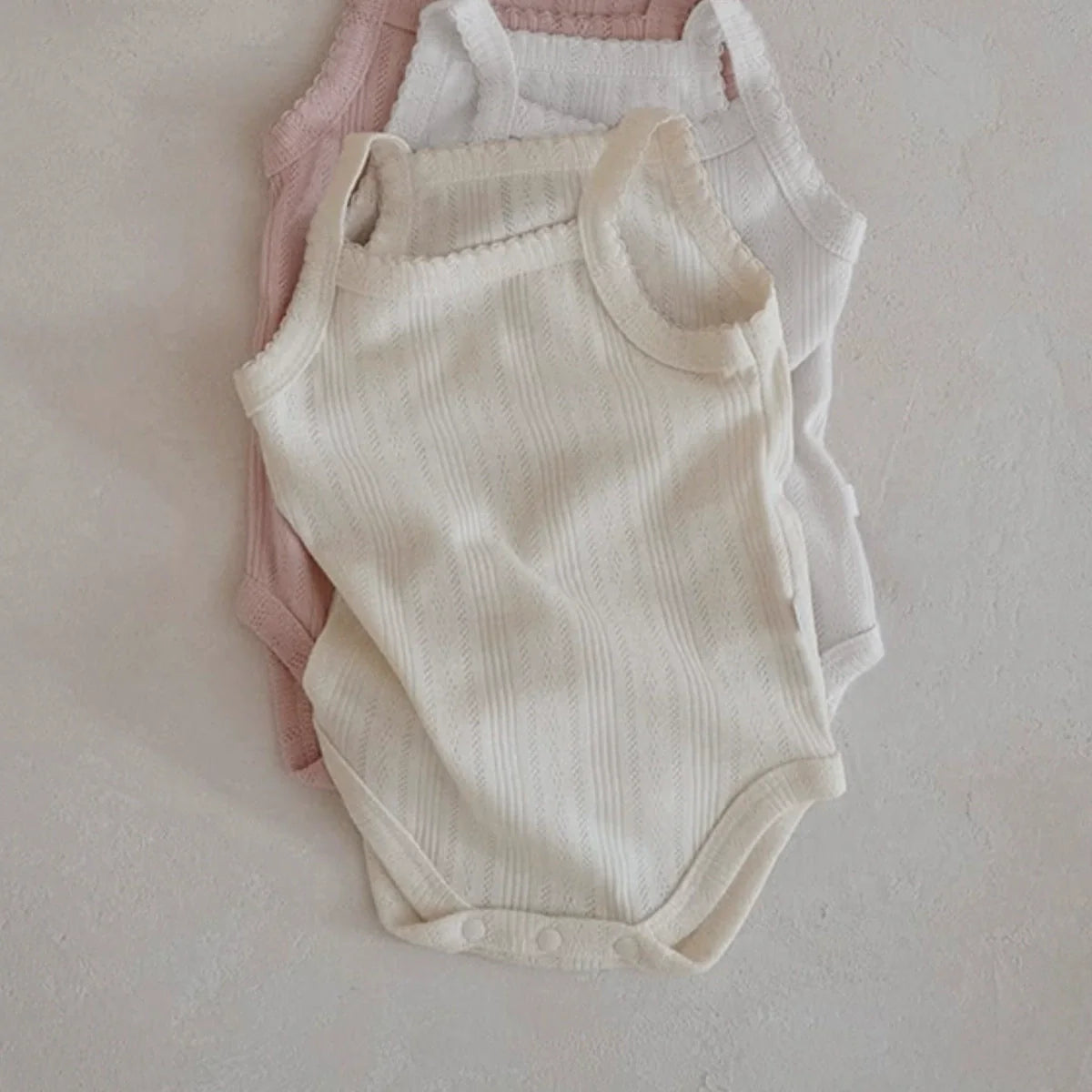 Summer Arrival Baby Unisex Simple Sleeveless Solid Color Striped Onesies
