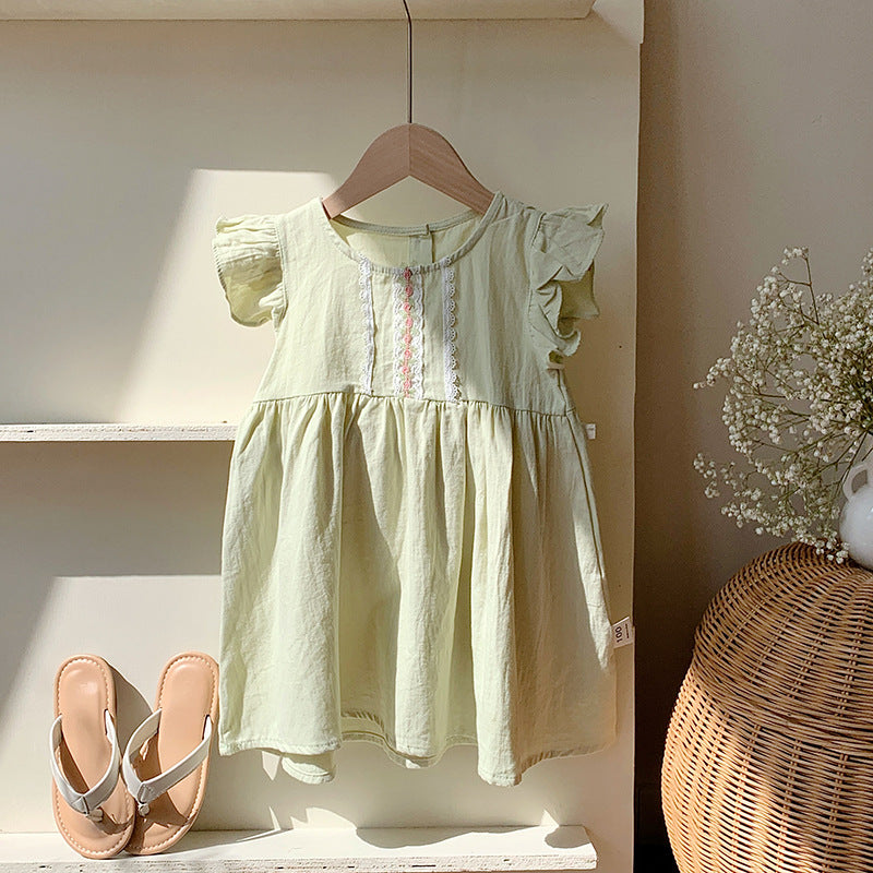 Summer New Arrival Kids Girls Fly Sleeves Lace Pattern Dress