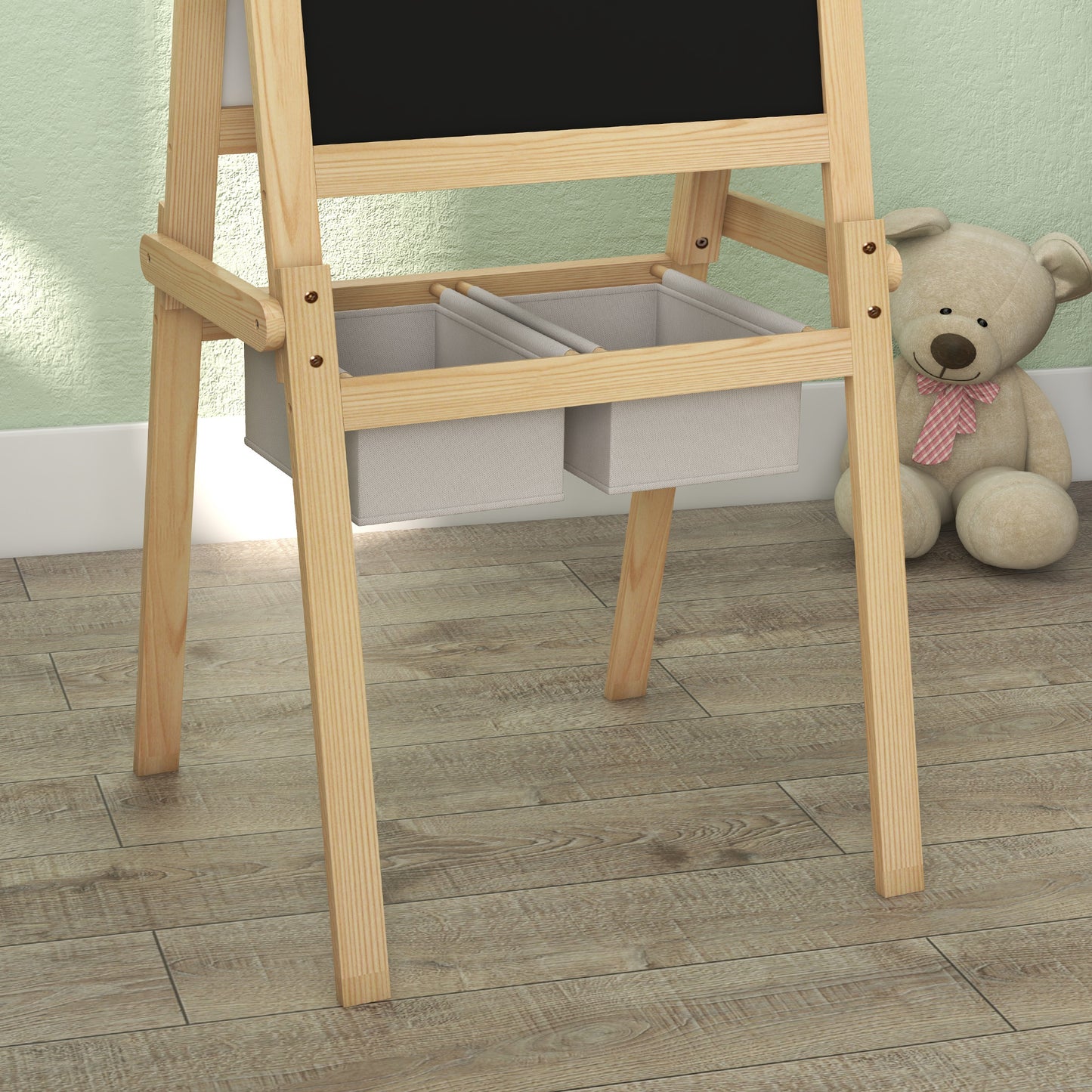 Kids Easel with Paper Roll, 3 in 1 Art Easel for Toddlers, Double-Sided Kids Whiteboard Blackboard with Storage Baskets, 3-6 Years | AIYAPLAY