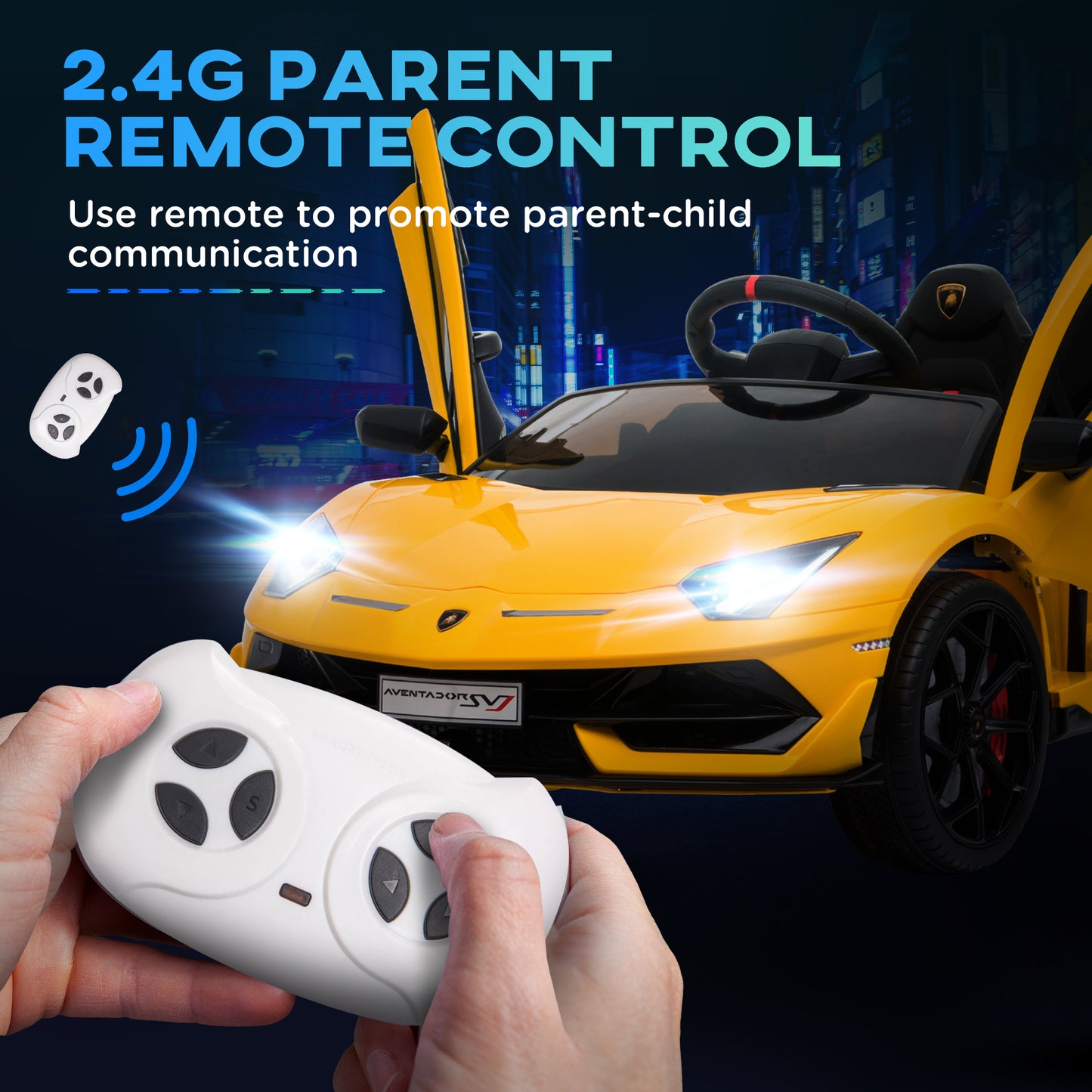 Kids Electric Ride On Car Compatible 12V Battery-powered Lamborghini Aventador Sports Racing Car Toy w/ Parental Remote Control | HOMCOM