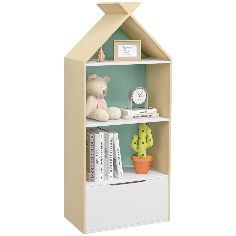 Kids Bookshelf with 3 Shelves, Drawer, Anti-tip Device, Anti-Slip Foot Cover, for Kids Room, Green | AIYAPLAY