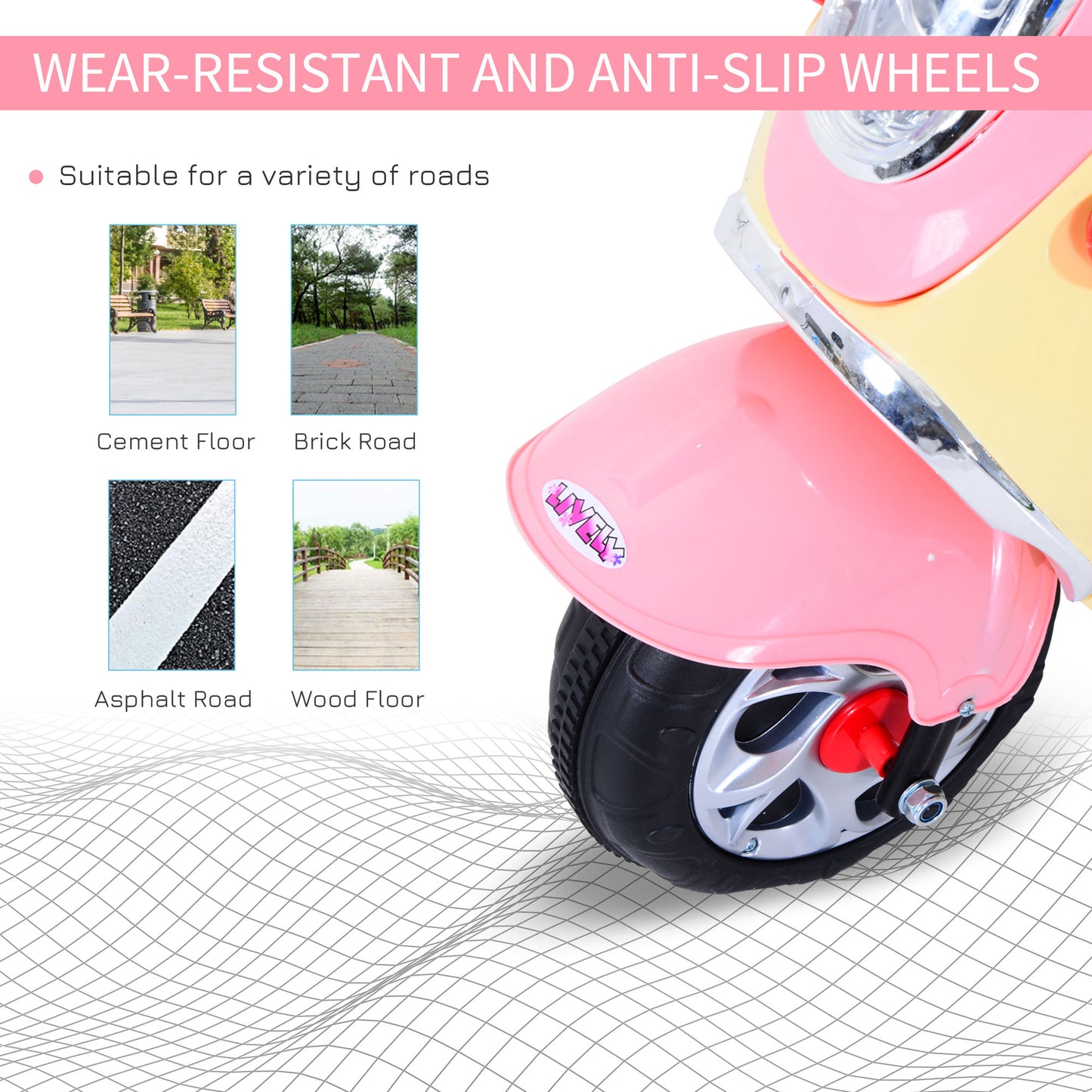 HOMCOM Toy Motorbike Plastic Music Playing Electric Ride-On Motorbike w/ Lights Pink