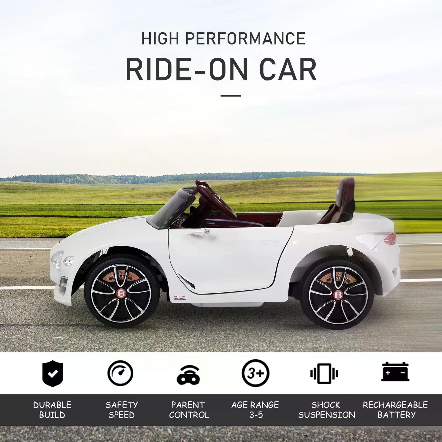 Bentley Kiddie Cruiser: 12V Ride-On with LED Illumination, MP3 Player, Youthful Thrill on Wheels, White | HOMCOM