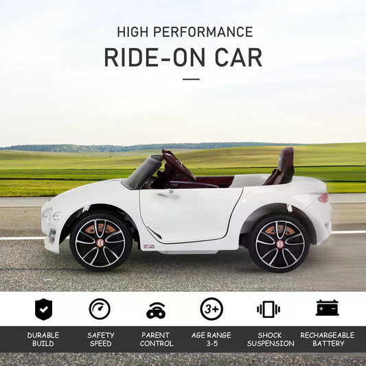 Bentley Kiddie Cruiser: 12V Ride-On with LED Illumination, MP3 Player, Youthful Thrill on Wheels, White | HOMCOM