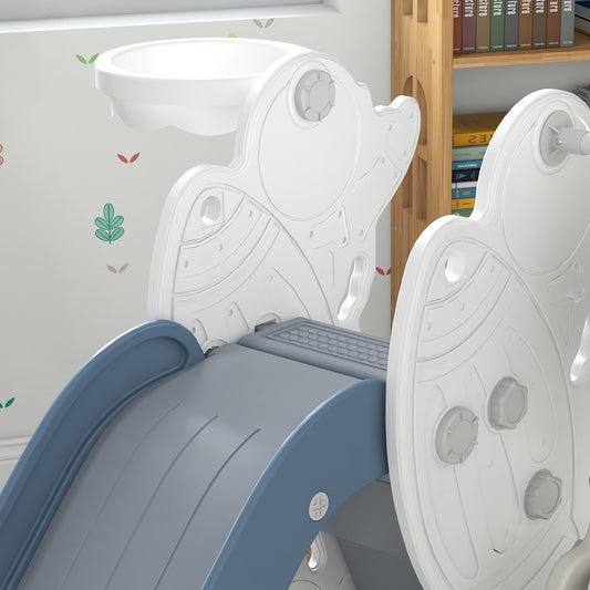 AIYAPLAY Space-Themed Kids Slide and Swing Set with Basketball Hoop in Blue
