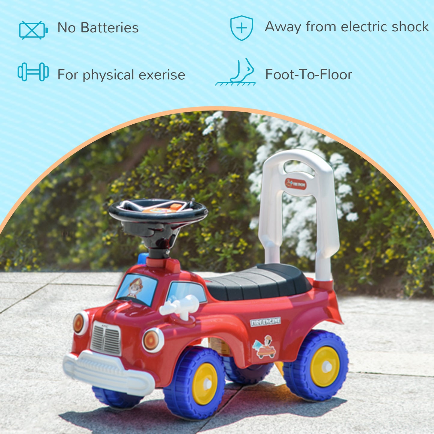 Kids Ride On Fire Truck Foot to Floor Design with Under Seat Storage for 1.5-3 Years in Red by AIYAPLAY