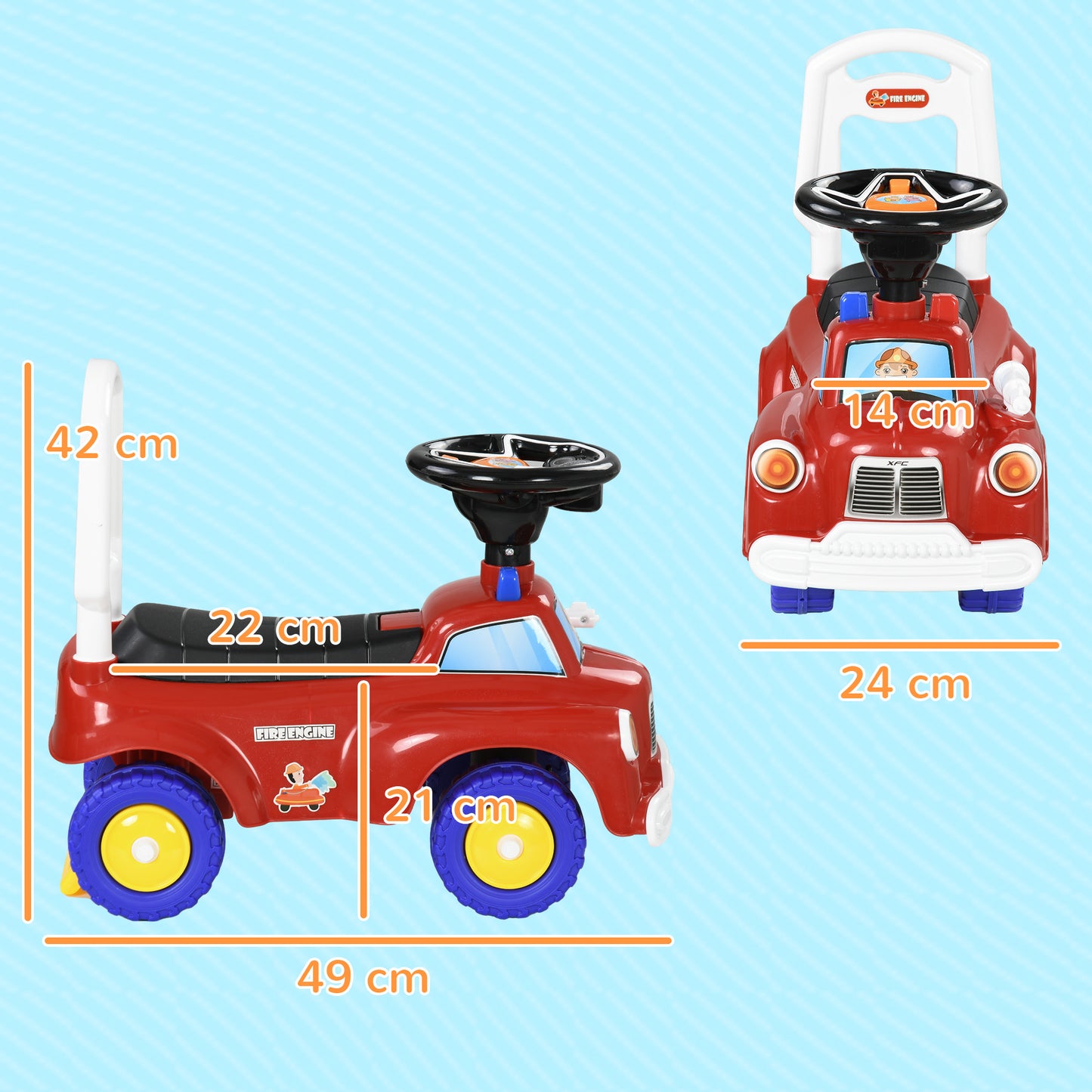 Kids Ride On Fire Truck Foot to Floor Design with Under Seat Storage for 1.5-3 Years in Red by AIYAPLAY