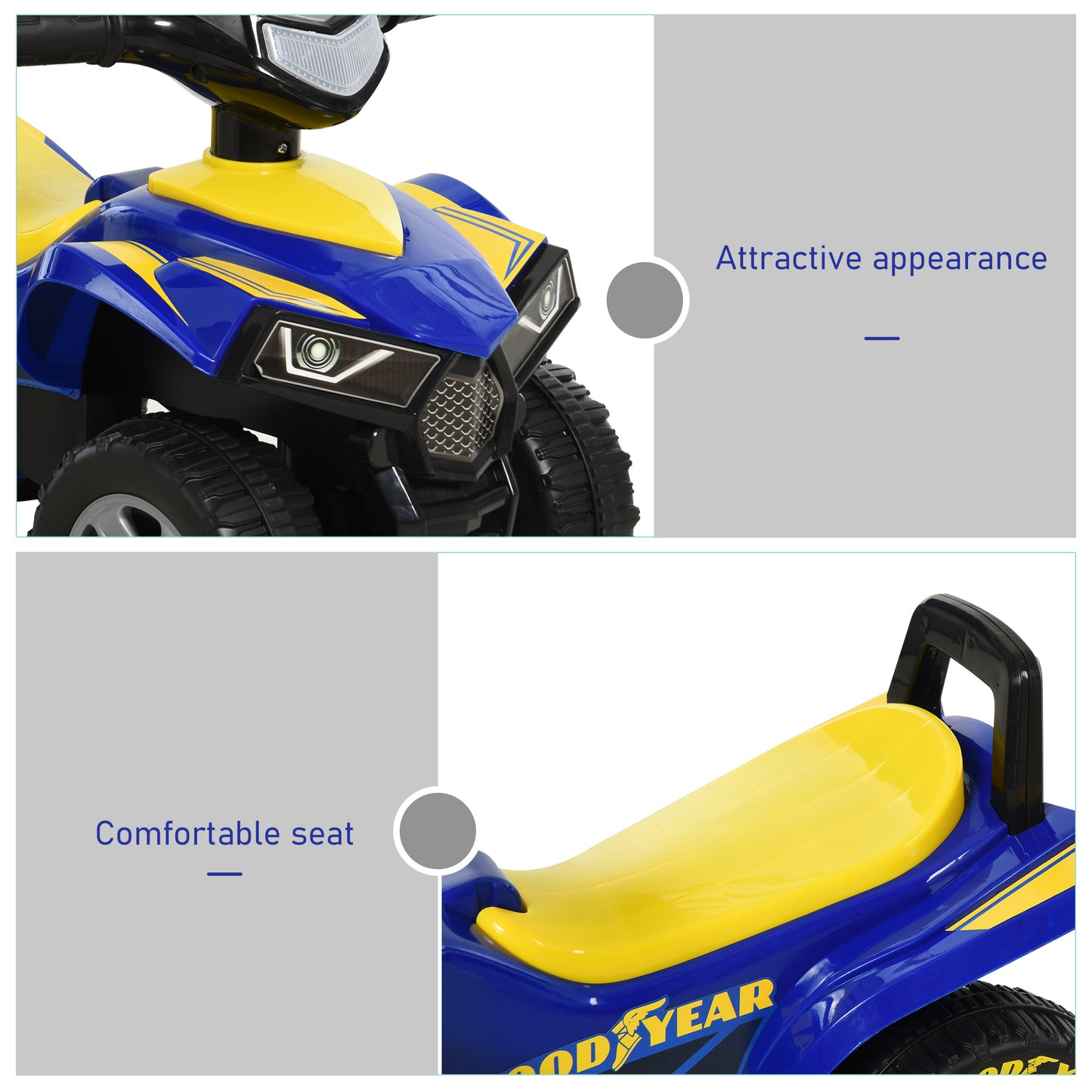 Kids Quad Bike Walker with Engaging Sound Effects, Sturdy PP Construction, Vibrant in Yellow & Blue | HOMCOM