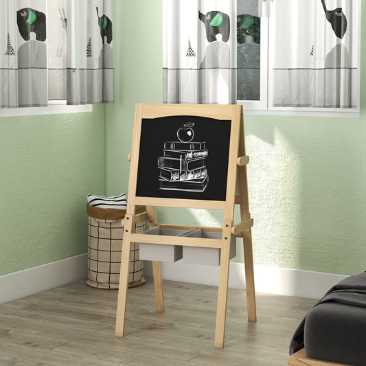 Kids Easel with Paper Roll, 3 in 1 Art Easel for Toddlers, Double-Sided Kids Whiteboard Blackboard with Storage Baskets, 3-6 Years | AIYAPLAY