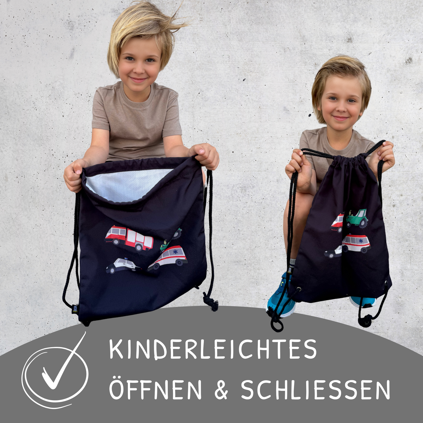 Kinder Turnbeutel Autos Schwarz