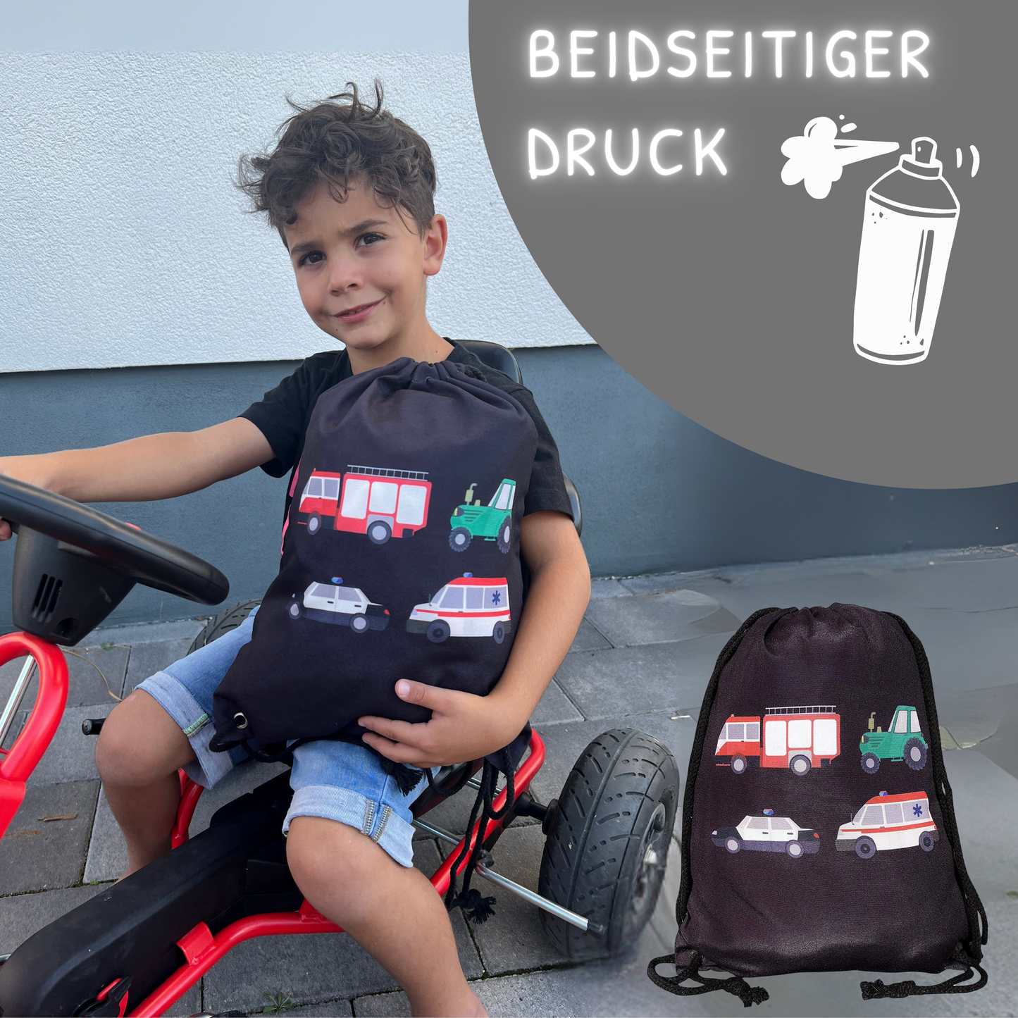 Kinder Turnbeutel Autos Schwarz