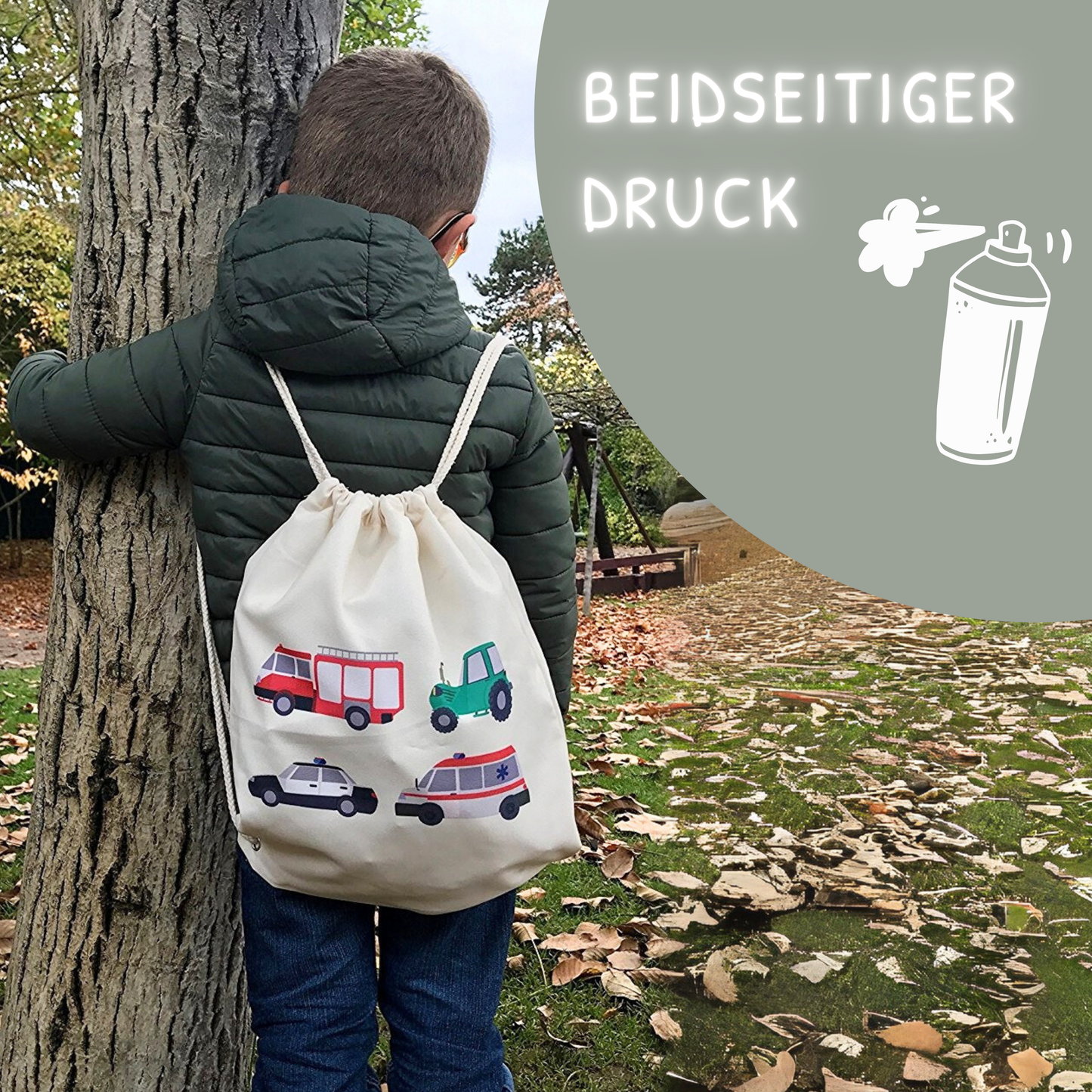 Kinder Turnbeutel Autos beige