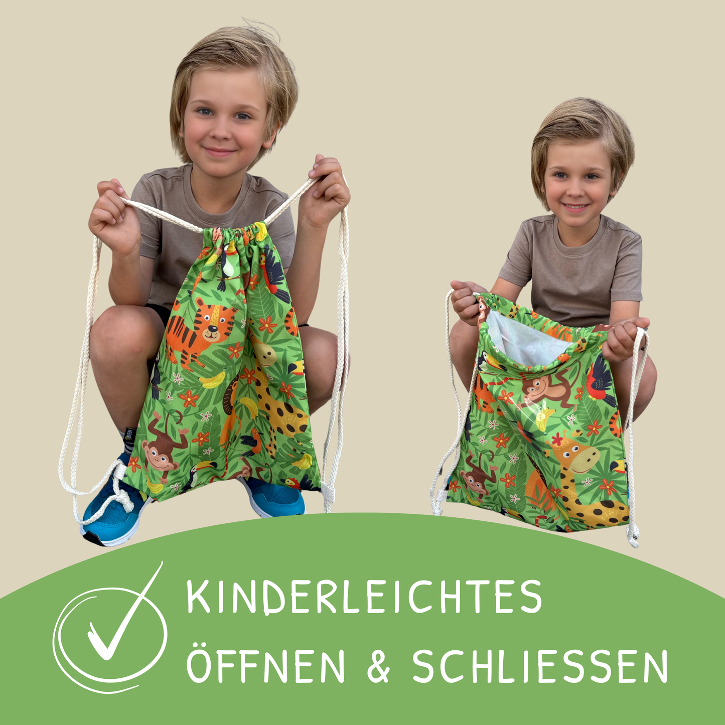 Kinder Turnbeutel Dschungel mit Fenster