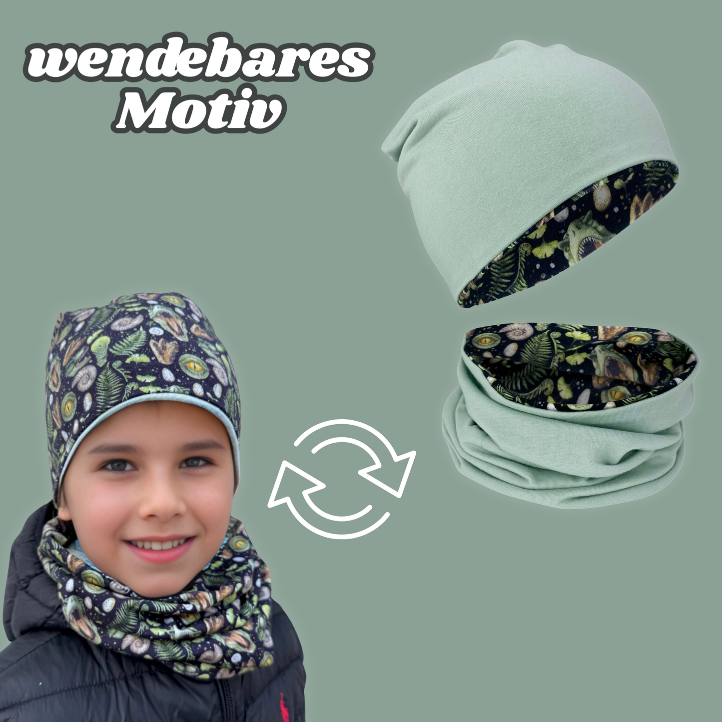 Kinder Beanie Mütze & Loop Set - T-Rex