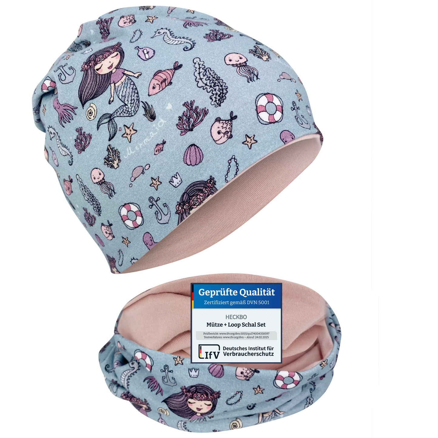 Kinder Beanie Mütze & Loop Meerjungfrau