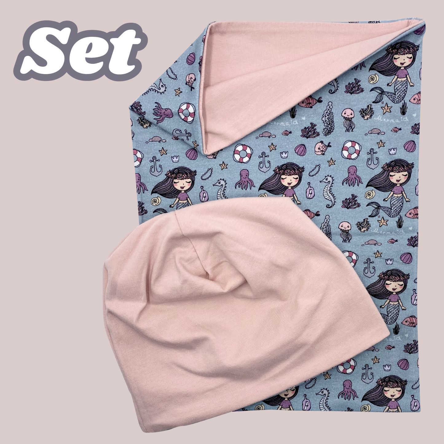 Kinder Beanie Mütze & Loop Meerjungfrau