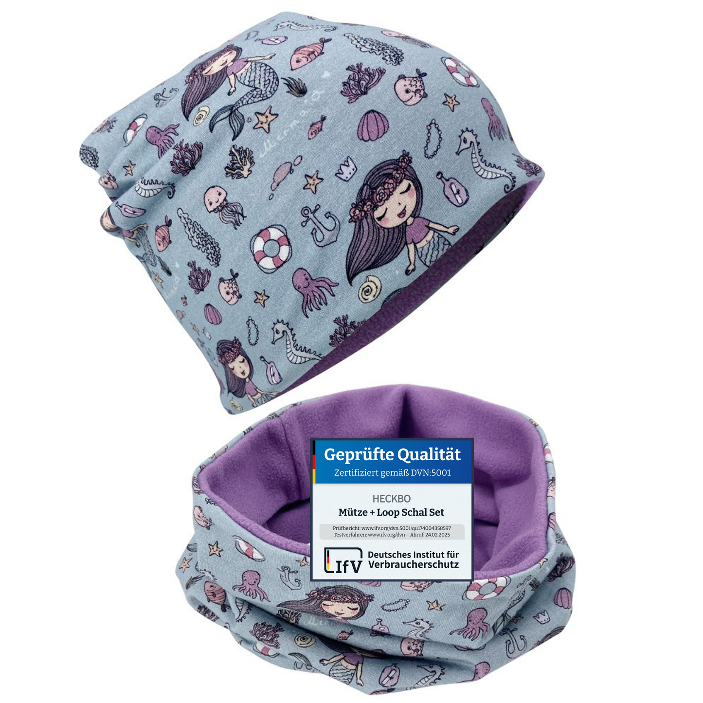 Kinder Beanie Mütze & Loop Meerjungfrau