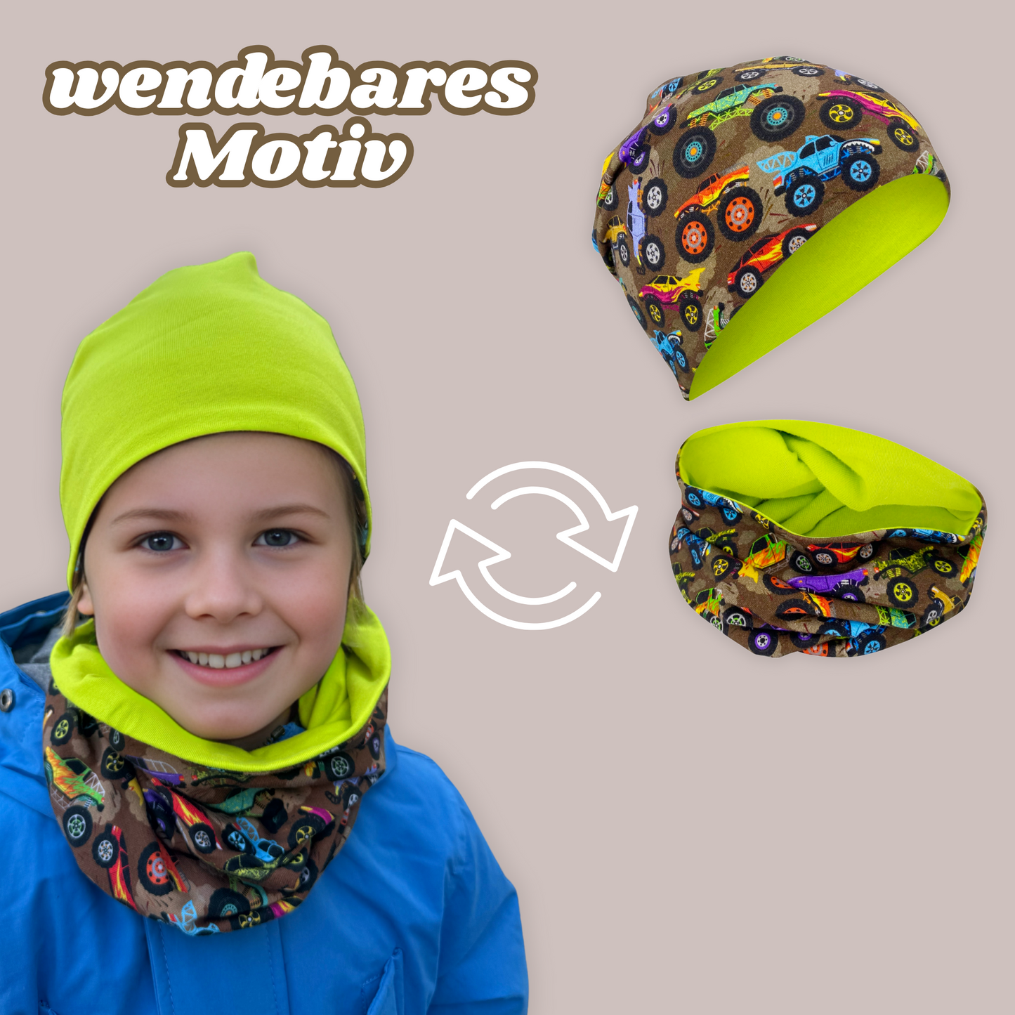 Kinder Beanie Mütze & Loop Set - Monster Truck