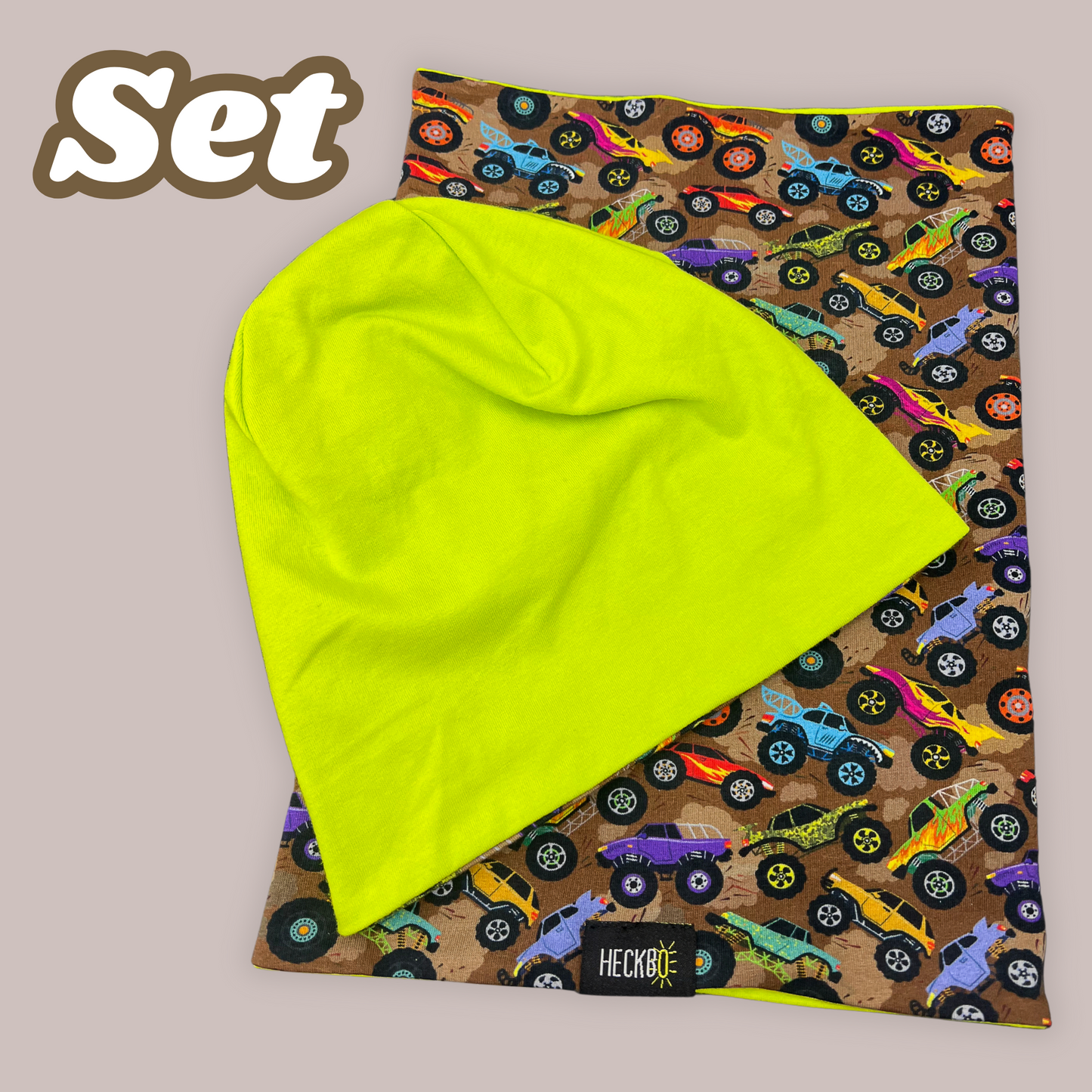 Kinder Beanie Mütze & Loop Set - Monster Truck