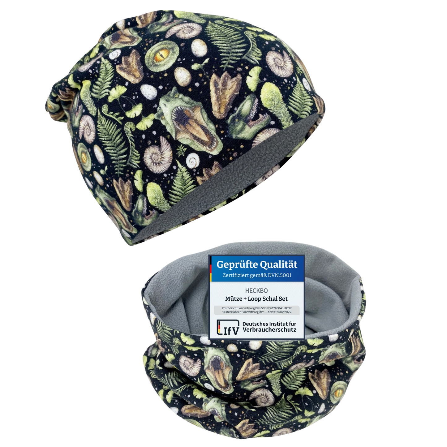 Kinder Beanie Mütze & Loop Set - T-Rex