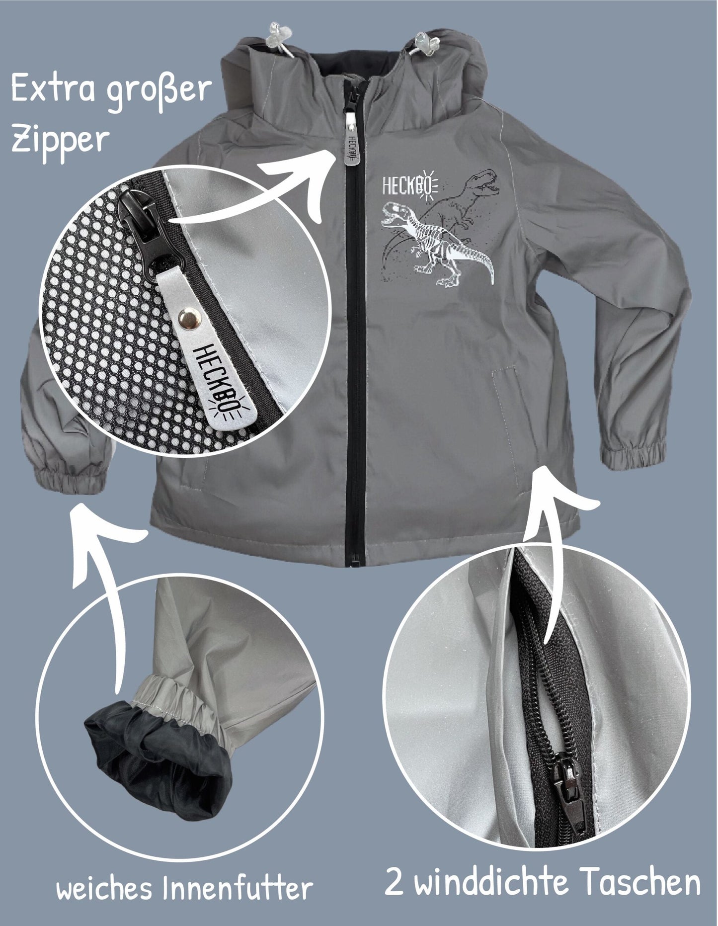 Kinder Reflektor Regenjacke Dinosaurier