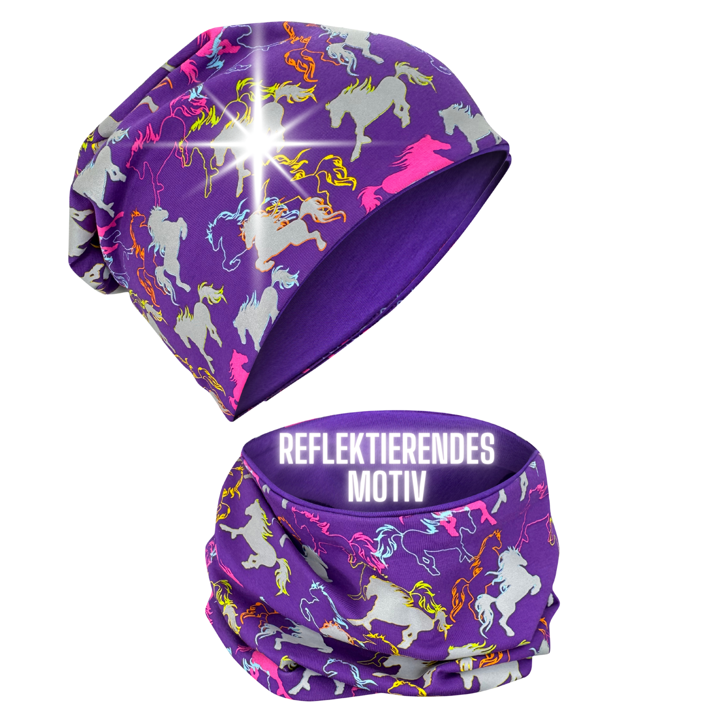 Kinder Reflektor Mütze & Loop Pferd