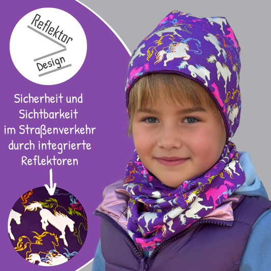 Kinder Reflektor Mütze & Loop Pferd