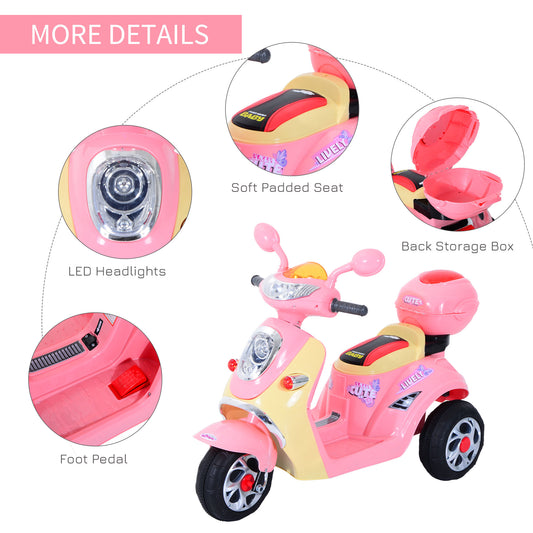 HOMCOM Toy Motorbike Plastic Music Playing Electric Ride-On Motorbike w/ Lights Pink