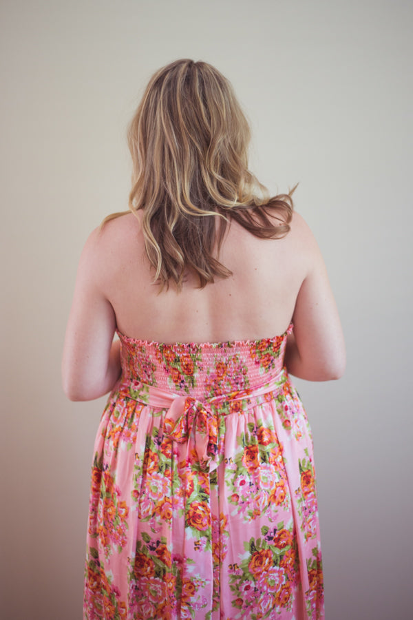 Pink Silk Maternity Maxi Sweetheart Dress