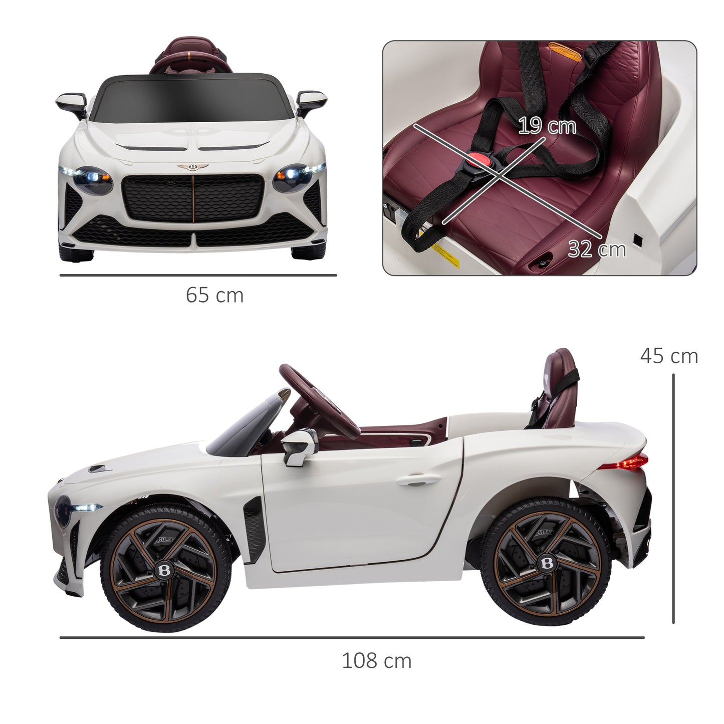 Bentley Bacalar Licensed 12V Kids Electric Ride on Car with Remote Control, Powered Electric Car w/ Portable Battery Aged 3-5 | HOMCOM