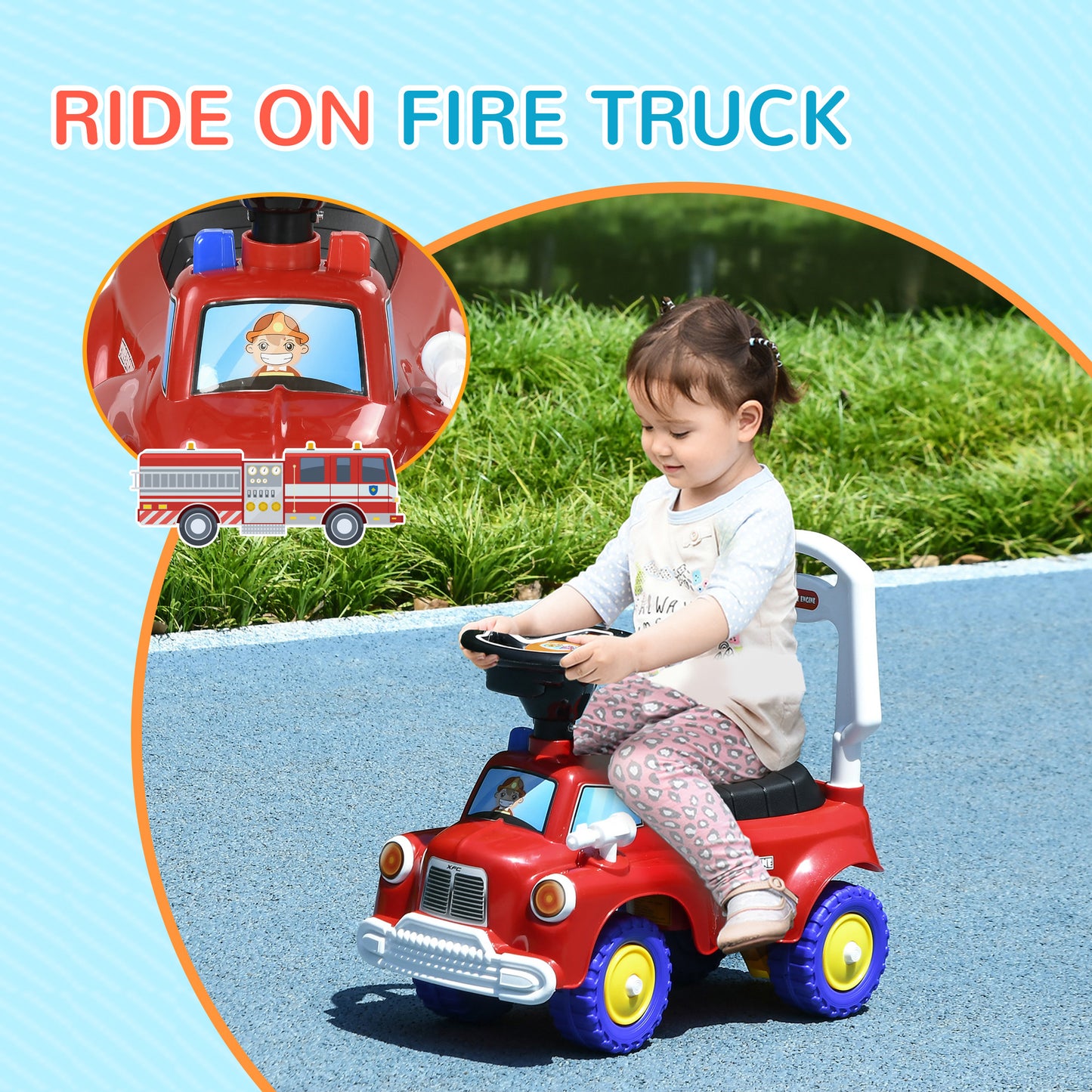 Kids Ride On Fire Truck Foot to Floor Design with Under Seat Storage for 1.5-3 Years in Red by AIYAPLAY