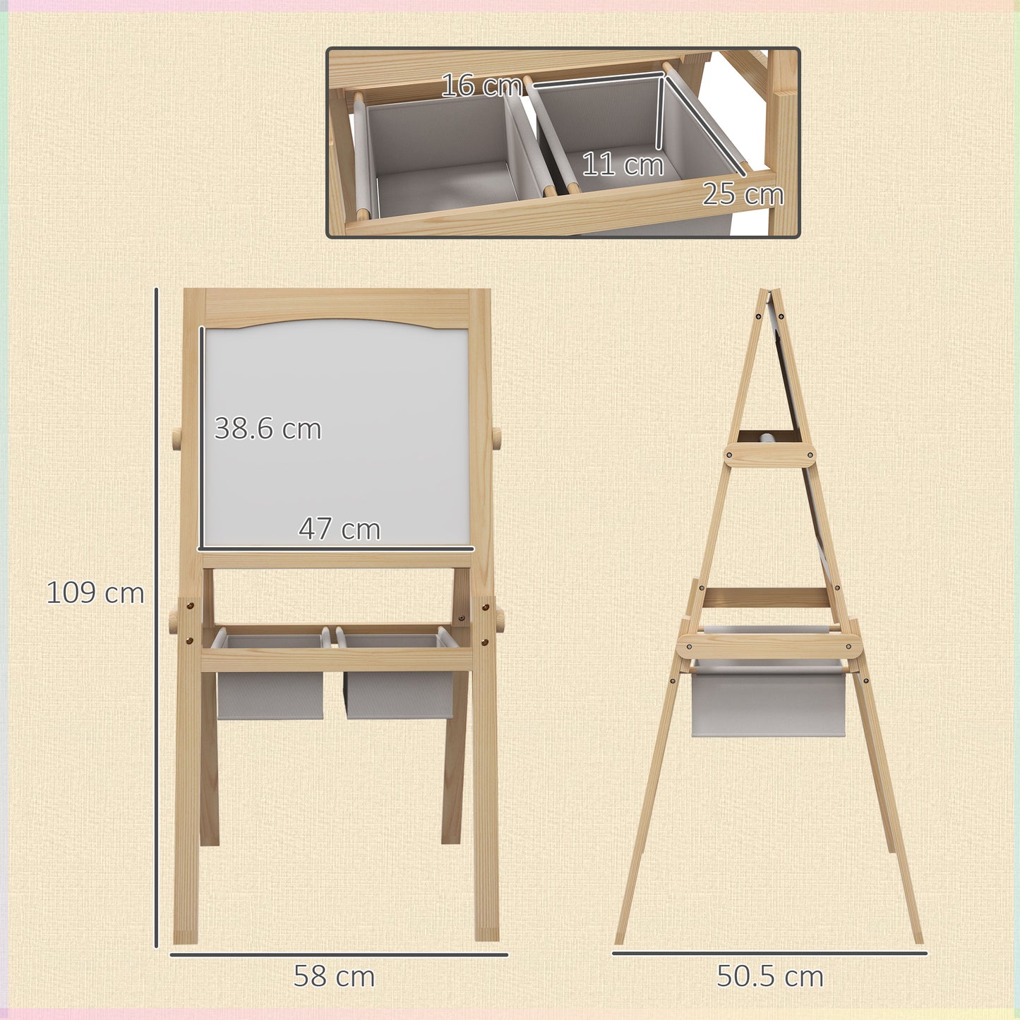 Kids Easel with Paper Roll, 3 in 1 Art Easel for Toddlers, Double-Sided Kids Whiteboard Blackboard with Storage Baskets, 3-6 Years | AIYAPLAY