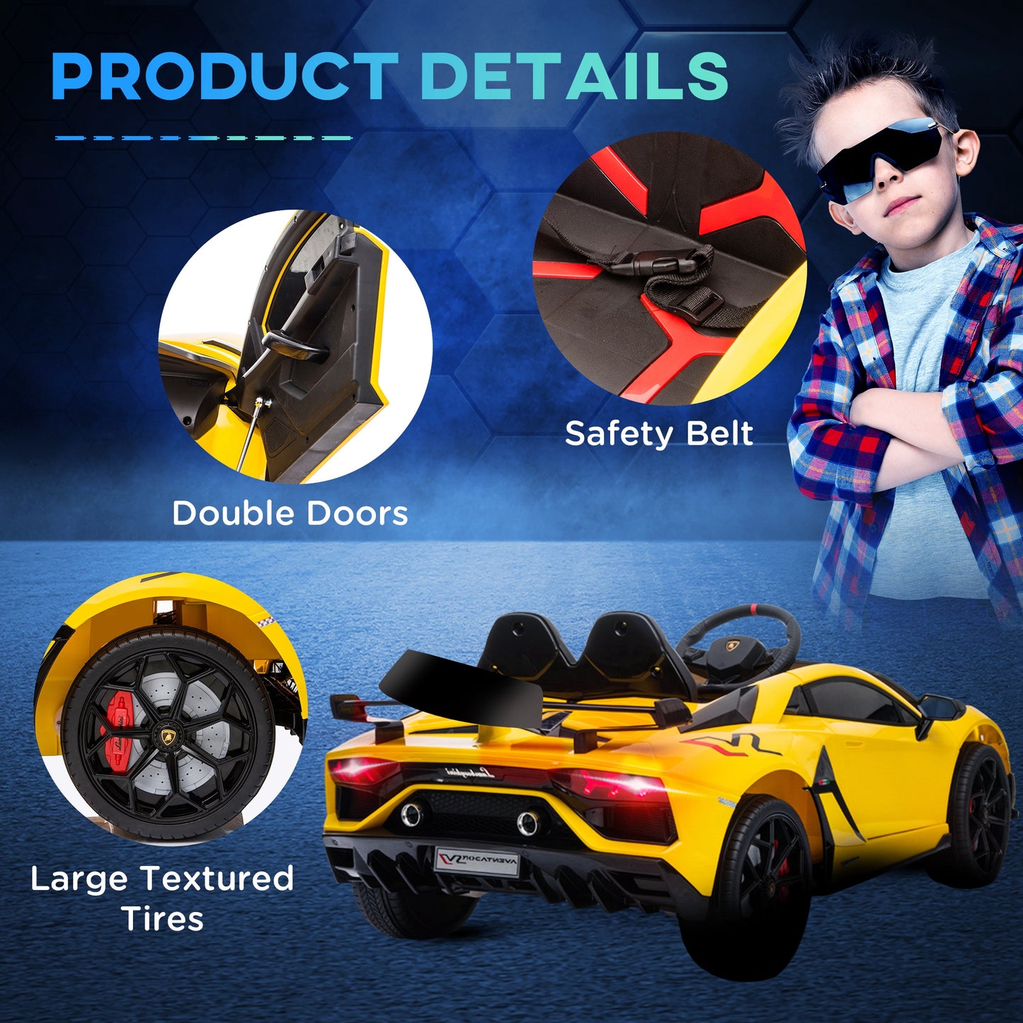 Kids Electric Ride On Car Compatible 12V Battery-powered Lamborghini Aventador Sports Racing Car Toy w/ Parental Remote Control | HOMCOM
