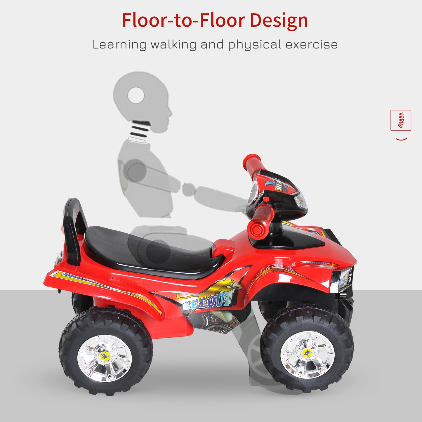 Kids Ride On Quad Bike, 60Lx38Wx42H cm in Red | HOMCOM
