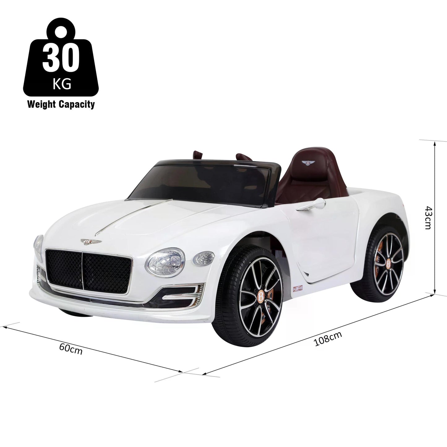 Bentley Kiddie Cruiser: 12V Ride-On with LED Illumination, MP3 Player, Youthful Thrill on Wheels, White | HOMCOM