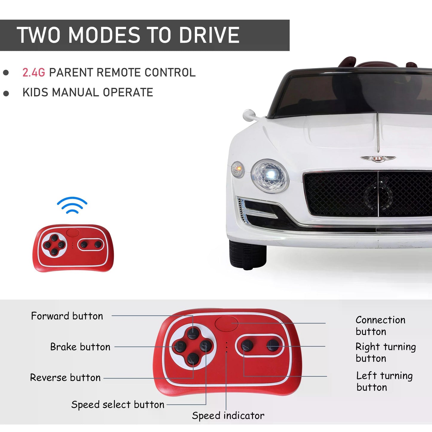 Bentley Kiddie Cruiser: 12V Ride-On with LED Illumination, MP3 Player, Youthful Thrill on Wheels, White | HOMCOM