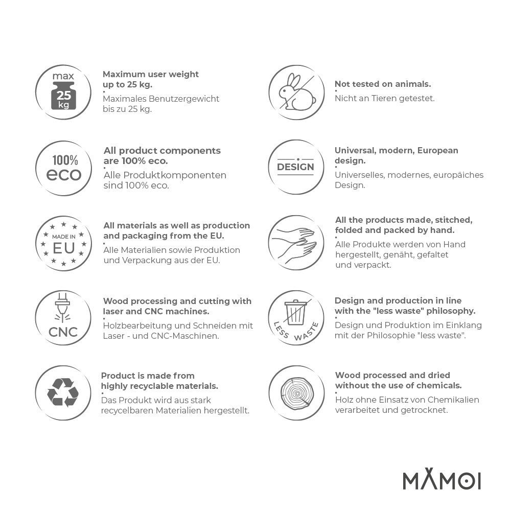 MAMOI® Balançoire d'intérieur pour enfants avec ceintures de sécurité, siège souple avec coussin, poignées en bois, montage au plafond, 100% ECO, fabriqué dans l'UE