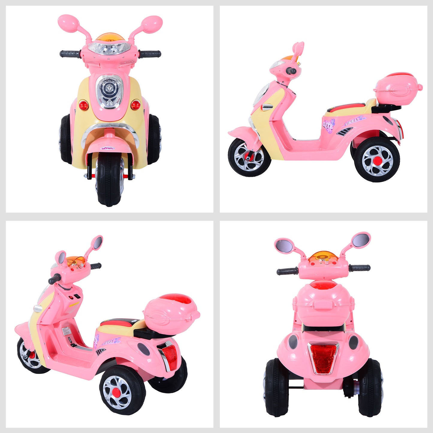 HOMCOM Toy Motorbike Plastic Music Playing Electric Ride-On Motorbike w/ Lights Pink