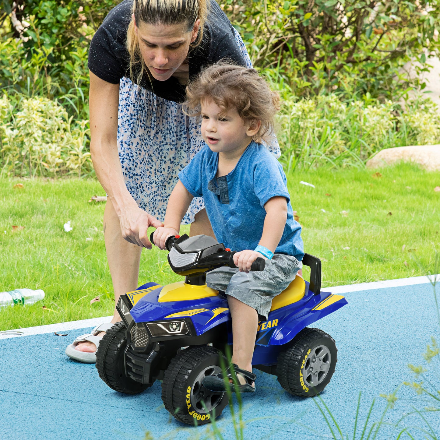 Kids Quad Bike Walker with Engaging Sound Effects, Sturdy PP Construction, Vibrant in Yellow & Blue | HOMCOM