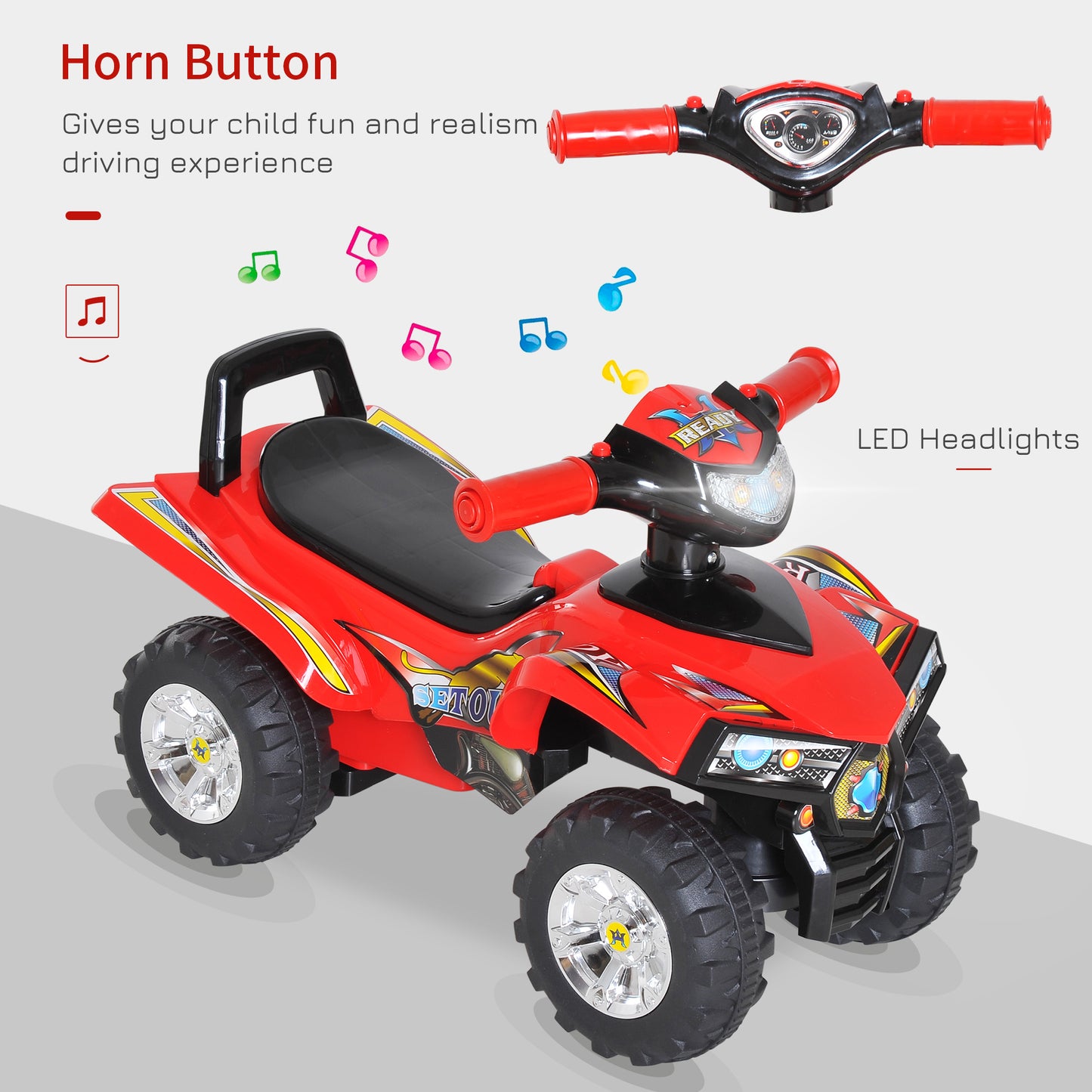 Kids Ride On Quad Bike, 60Lx38Wx42H cm in Red | HOMCOM