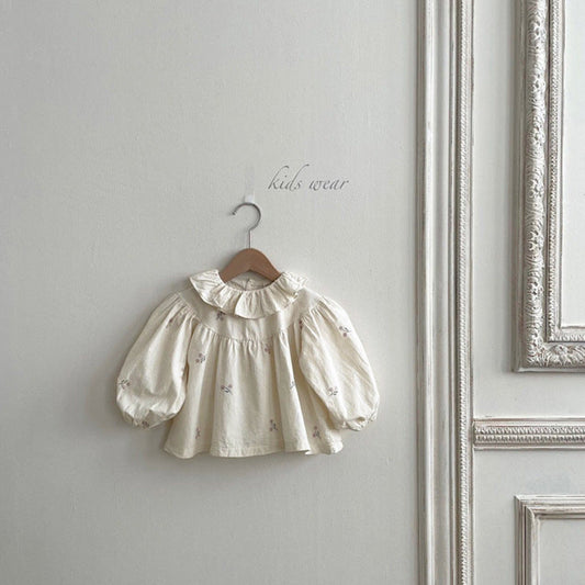 Baby Flower Embroidered Pattern Ruffle Lapel Design Quality Onesies & Shirt
