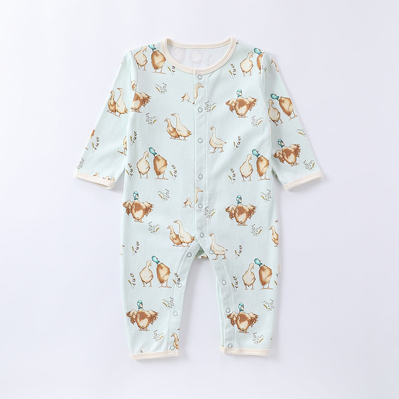 Autumn and Spring Arrival Baby Unisex Animals Pattern Long Sleeves Crew Neck Single Breasted Rompers